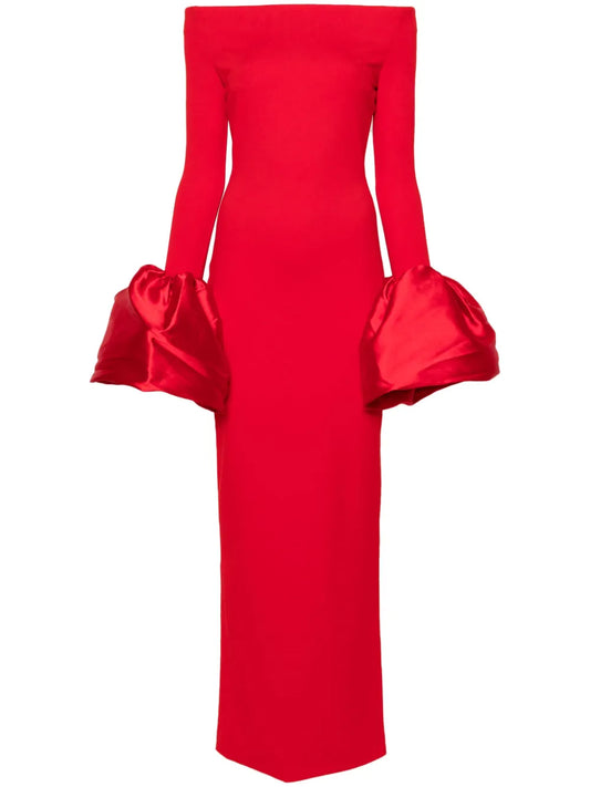 Solace London Talia Oversized Cuffs Gown — Red — Size XS — Front View