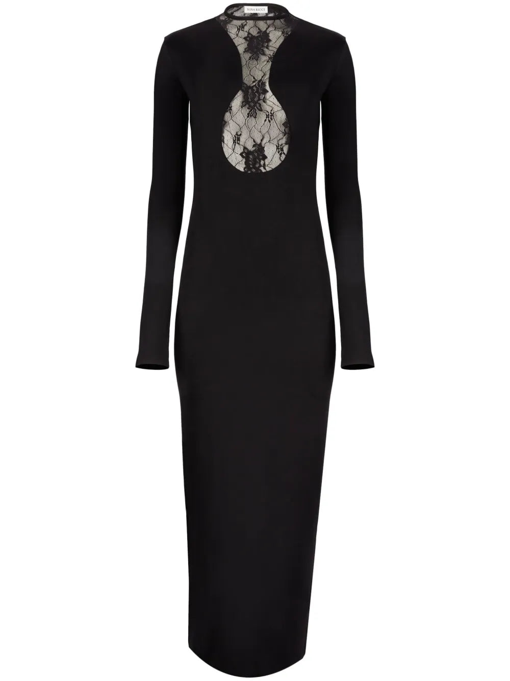 Nina Ricci Lace Panelling Maxi Dress — Black — Size S — Front View