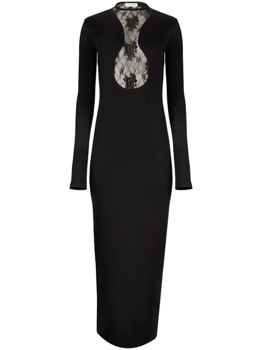 Nina Ricci Lace Panelling Maxi Dress — Black — Size S — Front View