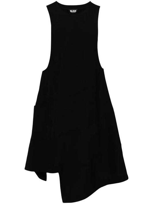 Black Comme Des Garcons Asymmetric Dress — Black/ Tan — Size XS — Front View