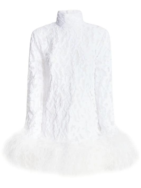 Taller Marmo Gina Gina Gina Feather Trim Minidress — White — Size XS — Front View