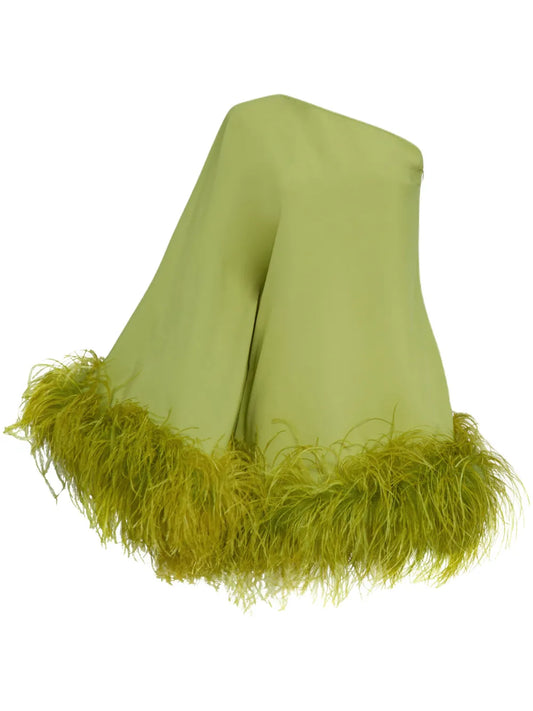 Taller Marmo Piccolo Ubud Feather Trim Minidress — Green — Size M — Front View