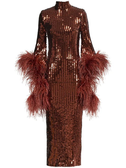 Taller Marmo Del Rio Disco Sequinned Midi Dress — Brown — Size XXL — Front View