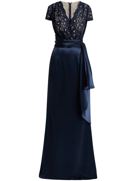 Talbot Runhof V Neck Gown — Blue — Size XS — Front View