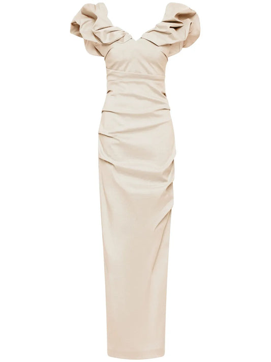 Rachel Gilbert Frey Maxi Dress — Beige — Size XS — Front View