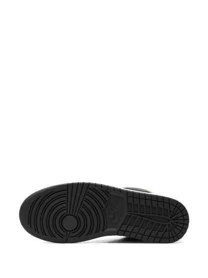 Air Jordan 1 Low Gold Swoosh Sneakers — White/Black — Size US M 9.5 - US W 11 — Top View