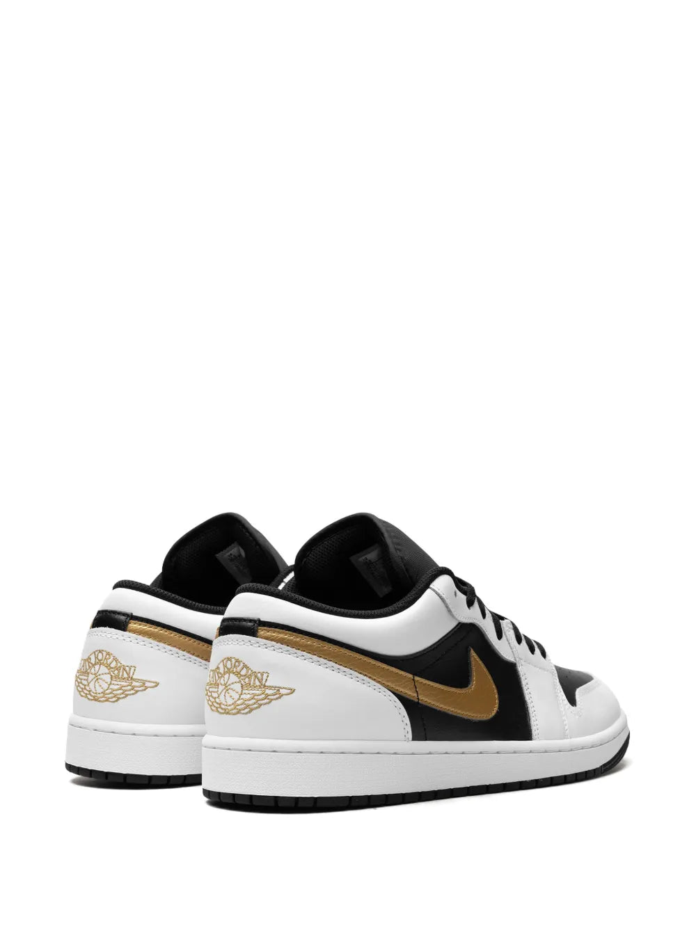 Air Jordan 1 Low Gold Swoosh Sneakers — White/Black — Size US M 9.5 - US W 11 — Back View