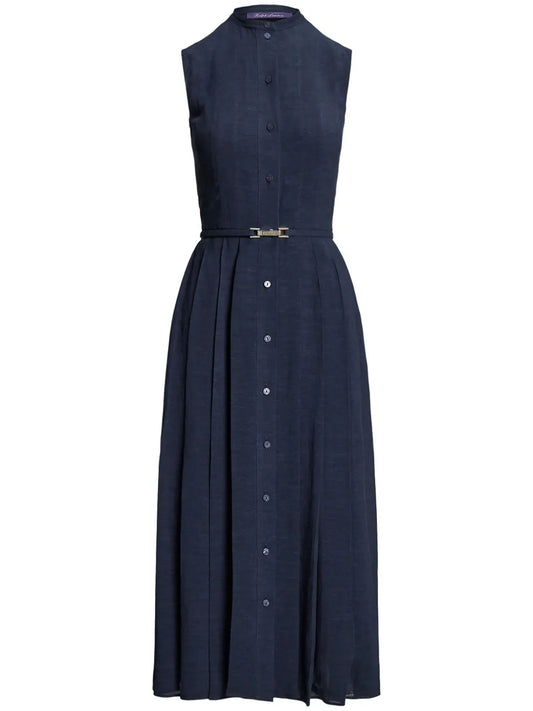 Ralph Lauren Collection Belted Sleeveless Dress — Blue/ Navy — Size M — Front View