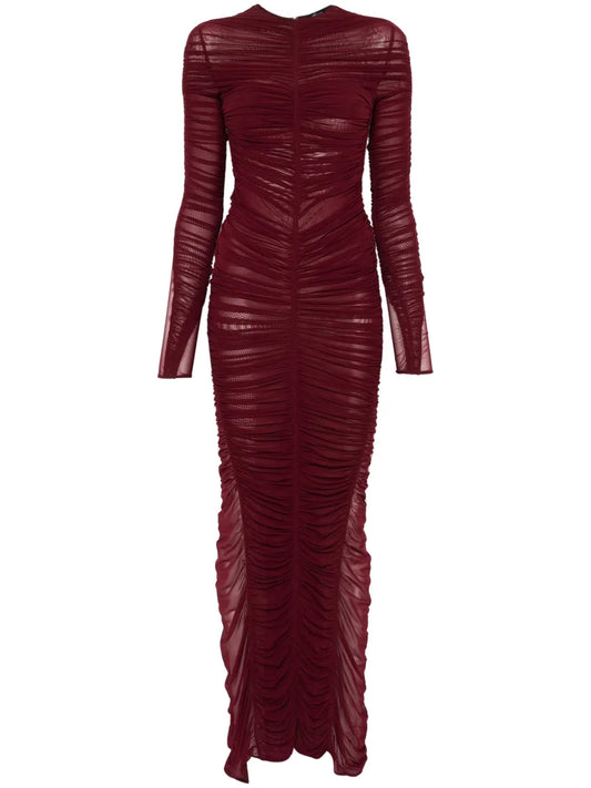 Mugler Ruched Maxi Dress — Red — Size S — Front View