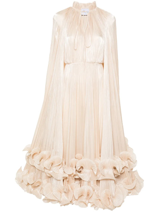Ana Radu Ruffle Detail Maxi Dress — Beige — Size XS — Front View