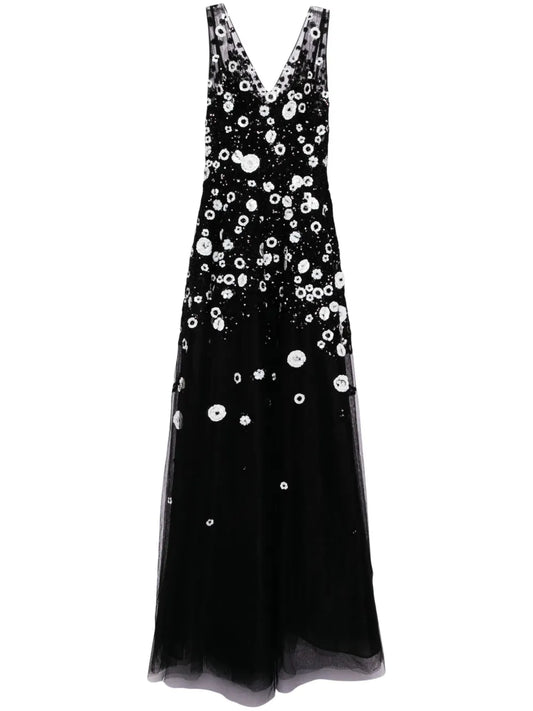 Saiid Kobeisy Bead Embellished Tulle Gown — Black/ Red — Size XS — Front View
