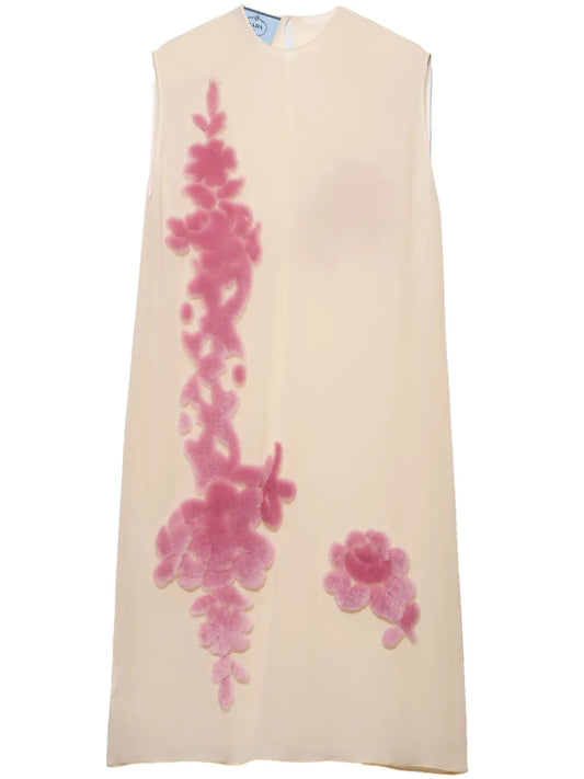 Prada Georgette Midi Dress — Beige/ Pink — Size XS — Front View