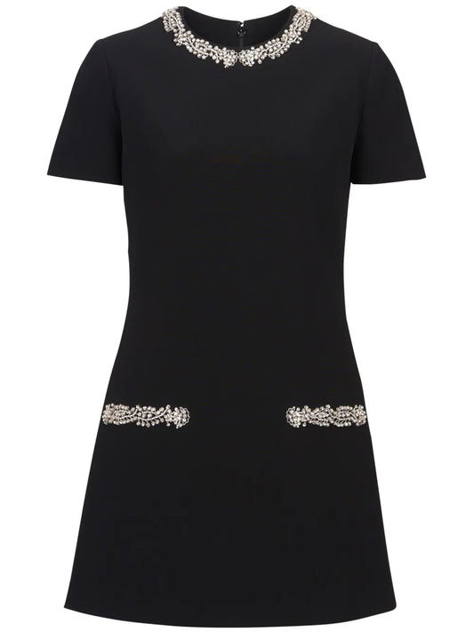 Balmain Embroidered Shift Dress — Black/ Red — Size XS — Front View
