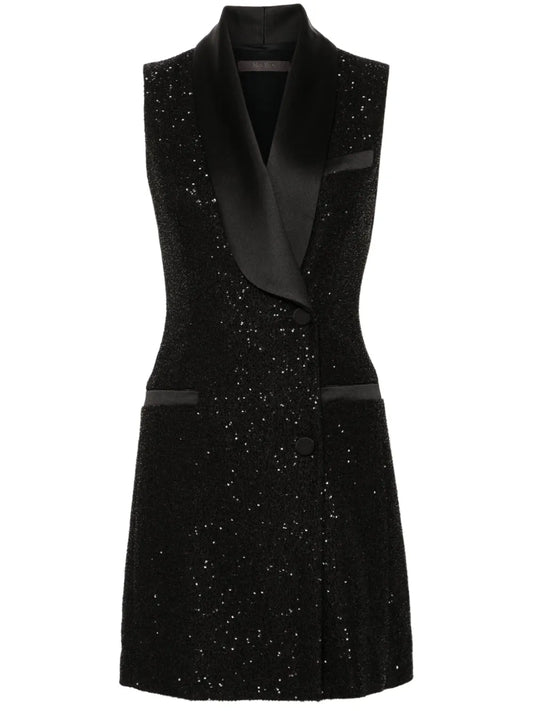 Max Mara Sequinned Sleeveless Dress — Black/ Red — Size XS — Front View