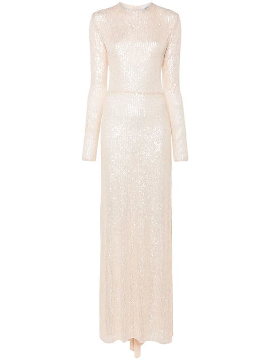 Atu Body Couture Sequined Maxi Dress — Beige — Size XS — Front View