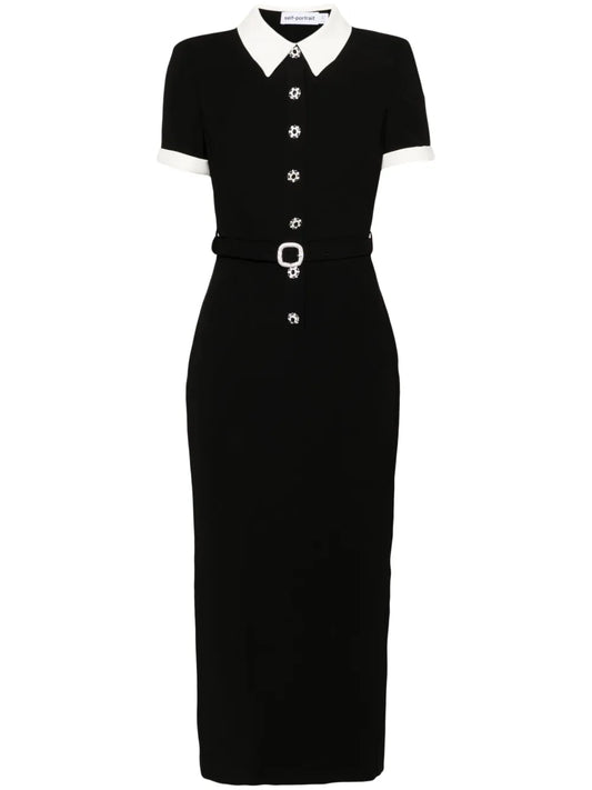 Self Portrait Crepe Midi Dress — Black — Size XS — Front View