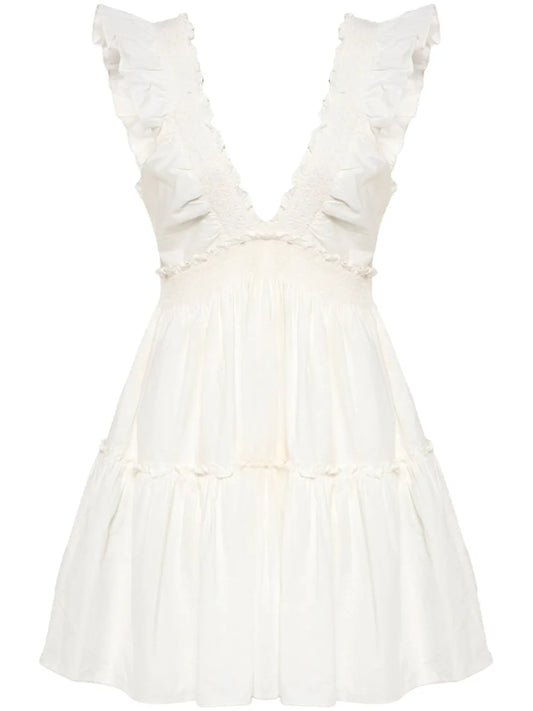Loveshackfancy Poplar Mini Dress — White/ Red — Size XS — Front View