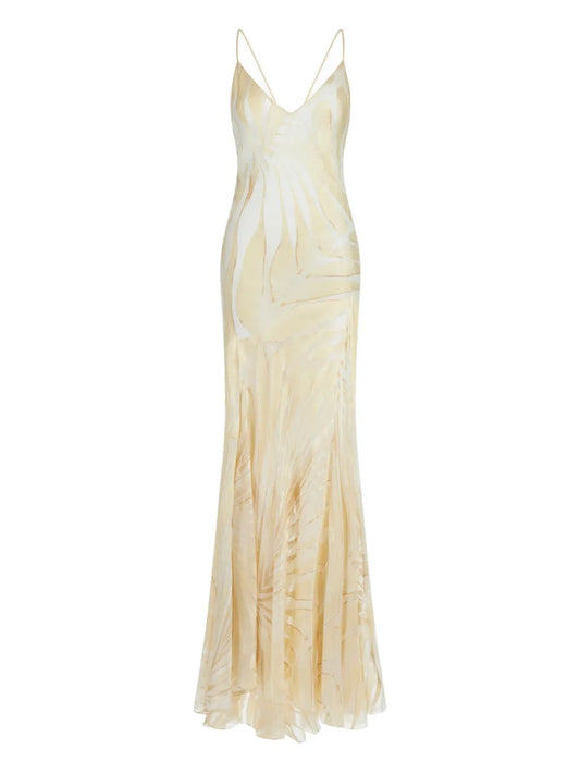 Roberto Cavalli Satin Maxi Dress — White/ Ivory — Size XS — Front View