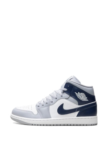 Air Jordan 1 Grey Sneakers — Grey/Navy Blue — Size US M 6.5 - US W 8 — Detail View