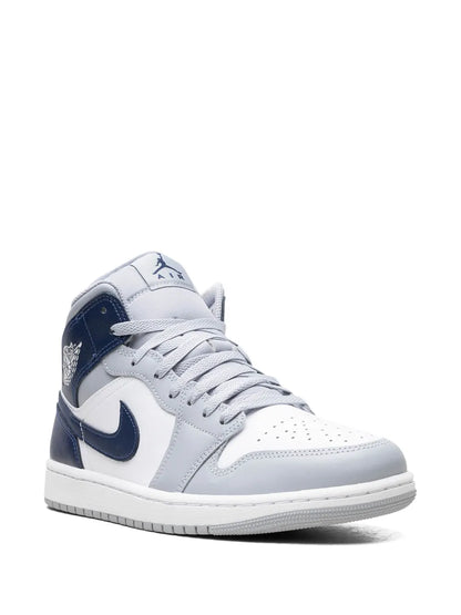 Air Jordan 1 Grey Sneakers — Grey/Navy Blue — Size US M 6.5 - US W 8 — Side View