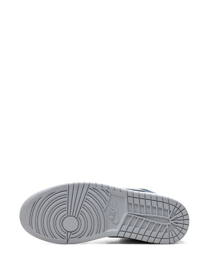 Air Jordan 1 Grey Sneakers — Grey/Navy Blue — Size US M 6.5 - US W 8 — Top View