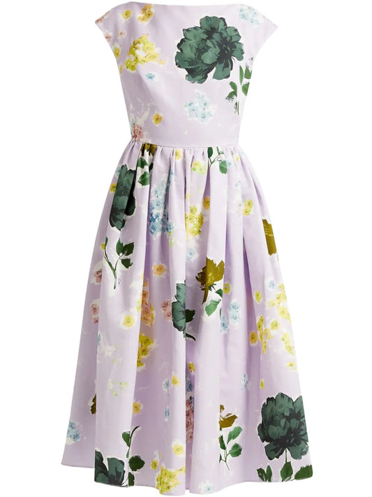 Erdem Boat Neck Midi Dress — Red/ Purple — Size XS — Front View