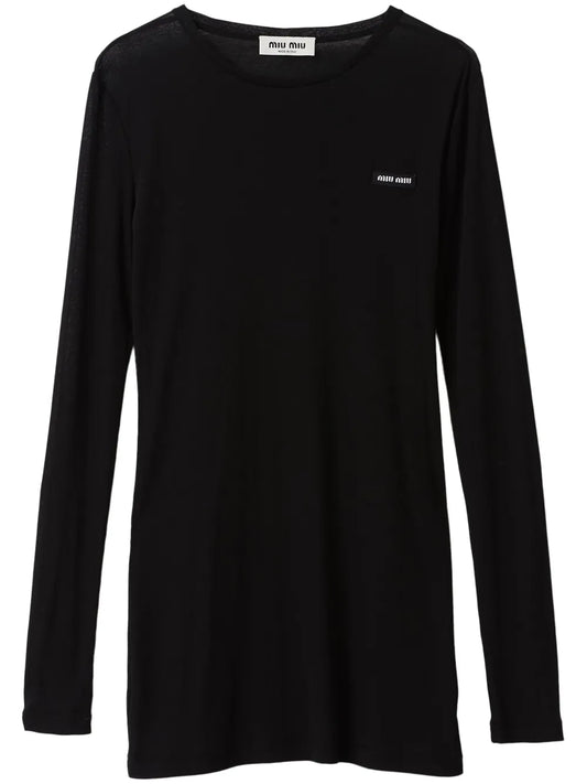 Miu Miu Long Sleeve Mini Dress — Black — Size S — Front View
