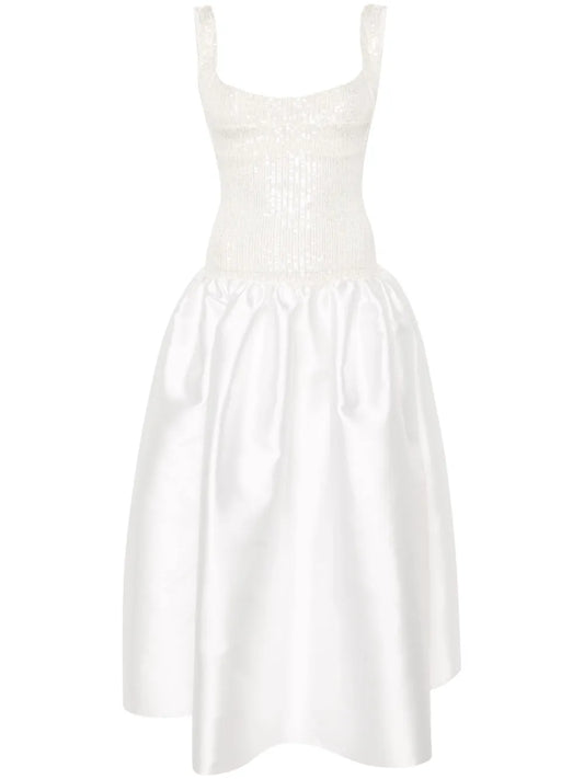 Atu Body Couture Corset Detail Flared Gown — White/ Red — Size XS — Front View