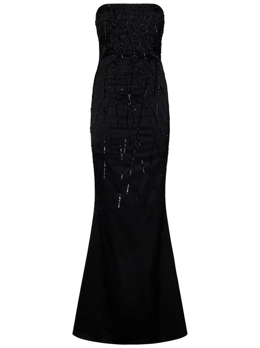 Room76 Crystal Embellished Satin Gown — Black/ Red — Size XS — Front View