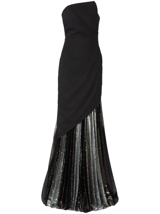 Genny Layered Design Maxi Dress — Black/ Red — Size XS — Front View