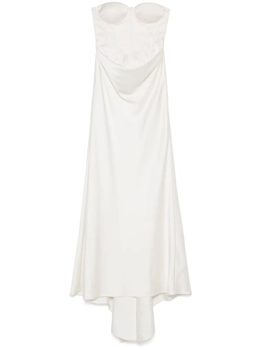 Rotate Birger Christensen Satin Pearl Maxi Dress — White — Size XS — Front View