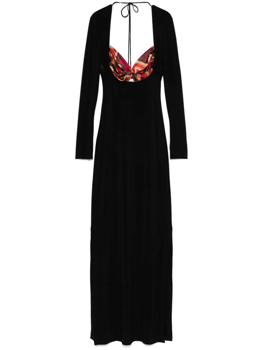 Marine Serre Scarf Detailing Maxi Dress — Black/ Red — Size XS — Front View