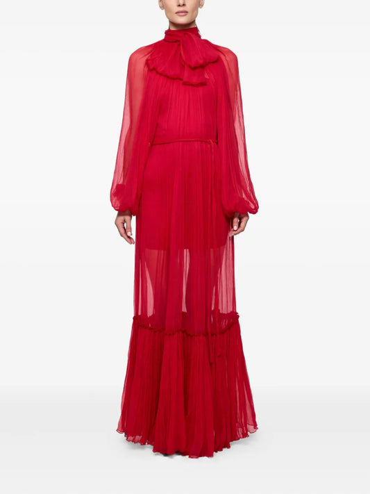 Atu Body Couture Pleat Detail Maxi Dress — Red — Size XS — Front View