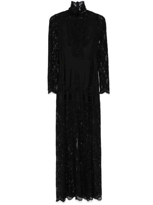 Rabanne Floral Lace Applique Maxi Dress — Black — Size XS — Front View