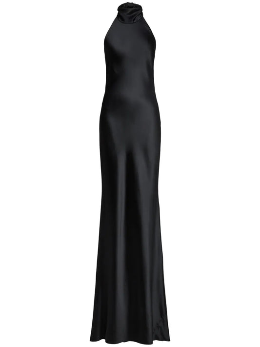 Ralph Lauren Collection Satin Finish Sleeveless Gown — Black — Size XS — Front View