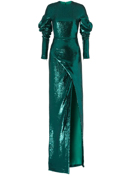 Genny Sequin Embellished Maxi Dress — Green — Size XS — Front View