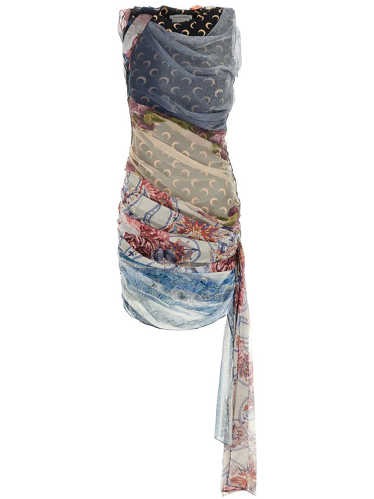 Marine Serre Silk Scarves Draped Dress — Red — Size XS — Front View