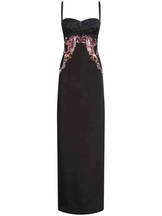 Etro Embroidered Silk Dress — Black/ Red — Size XS — Front View
