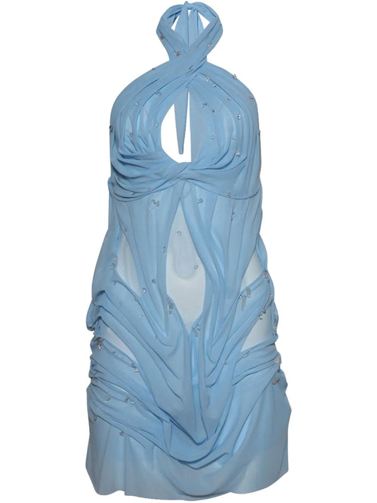 Di Petsa Hand Draped Mini Dress — Blue — Size XS — Front View