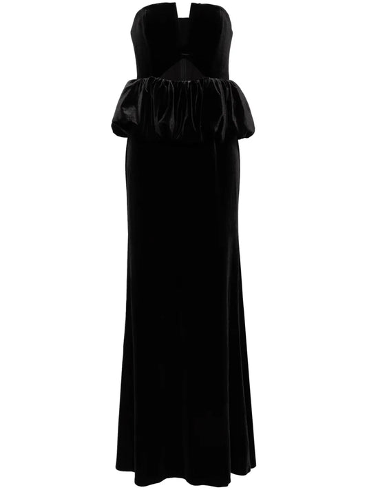 Self Portrait Velvet Peplum Maxi Dress — Black — Size XS — Front View