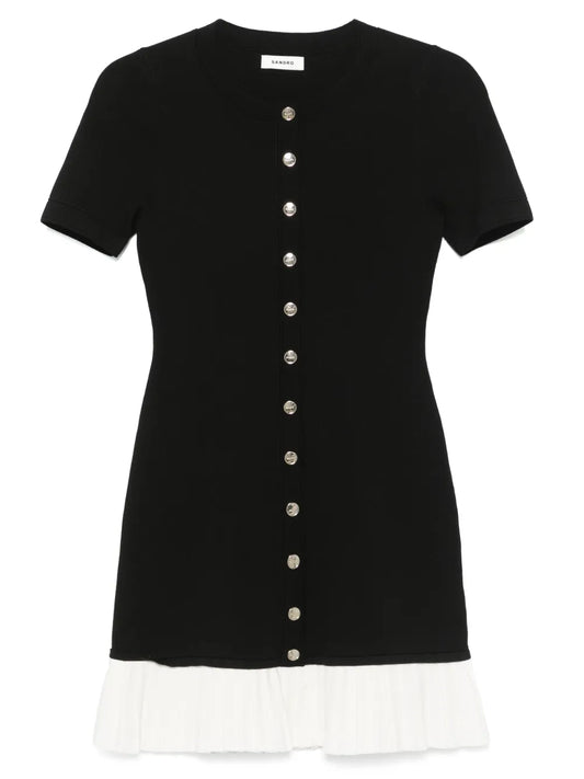 Sandro Pleated Mini Dress — Black — Size XS — Front View