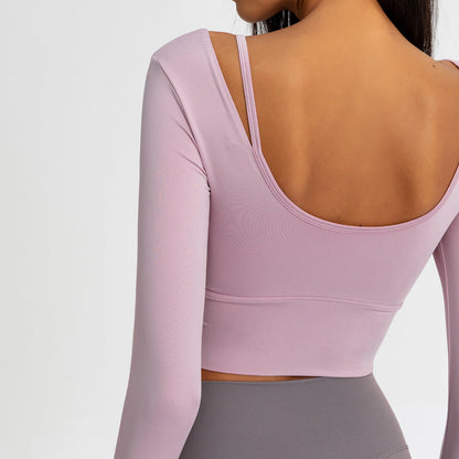 Yoga clothes top women — Black — Size L — Side View