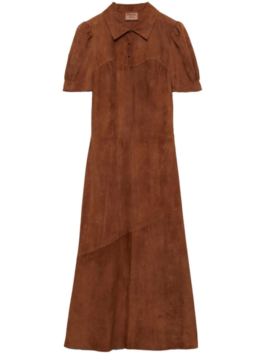 Prada Suede Midi Dress — Brown — Size S — Front View