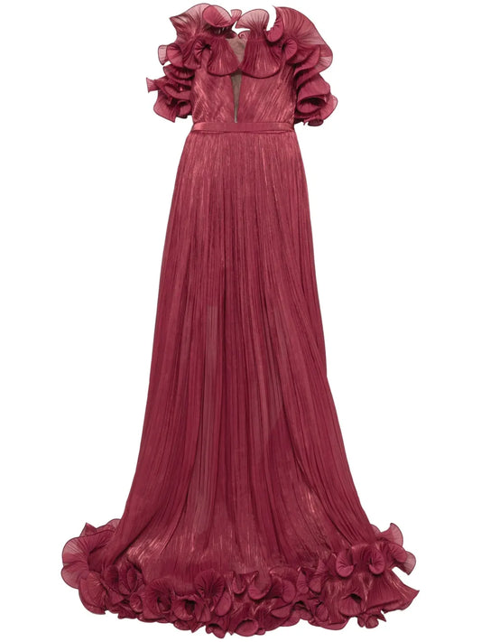 Ana Radu Ruffle Trim Gown — Red — Size XS — Front View