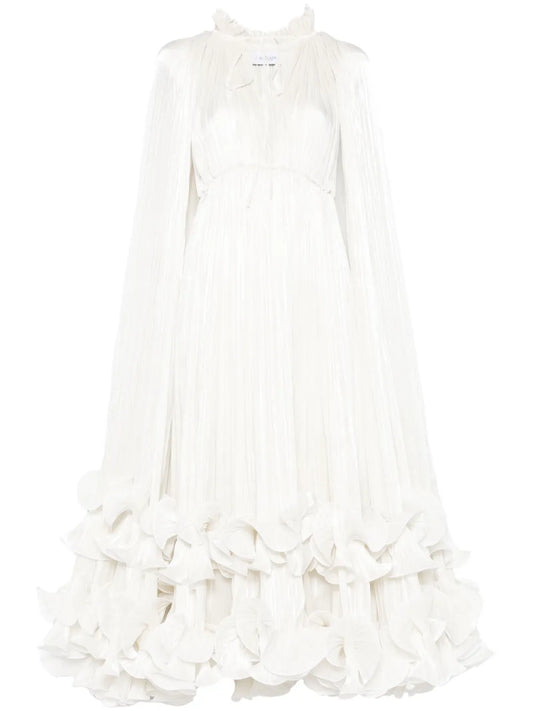 Ana Radu Cape Detailed Maxi Dress — White/ Red — Size XS — Front View