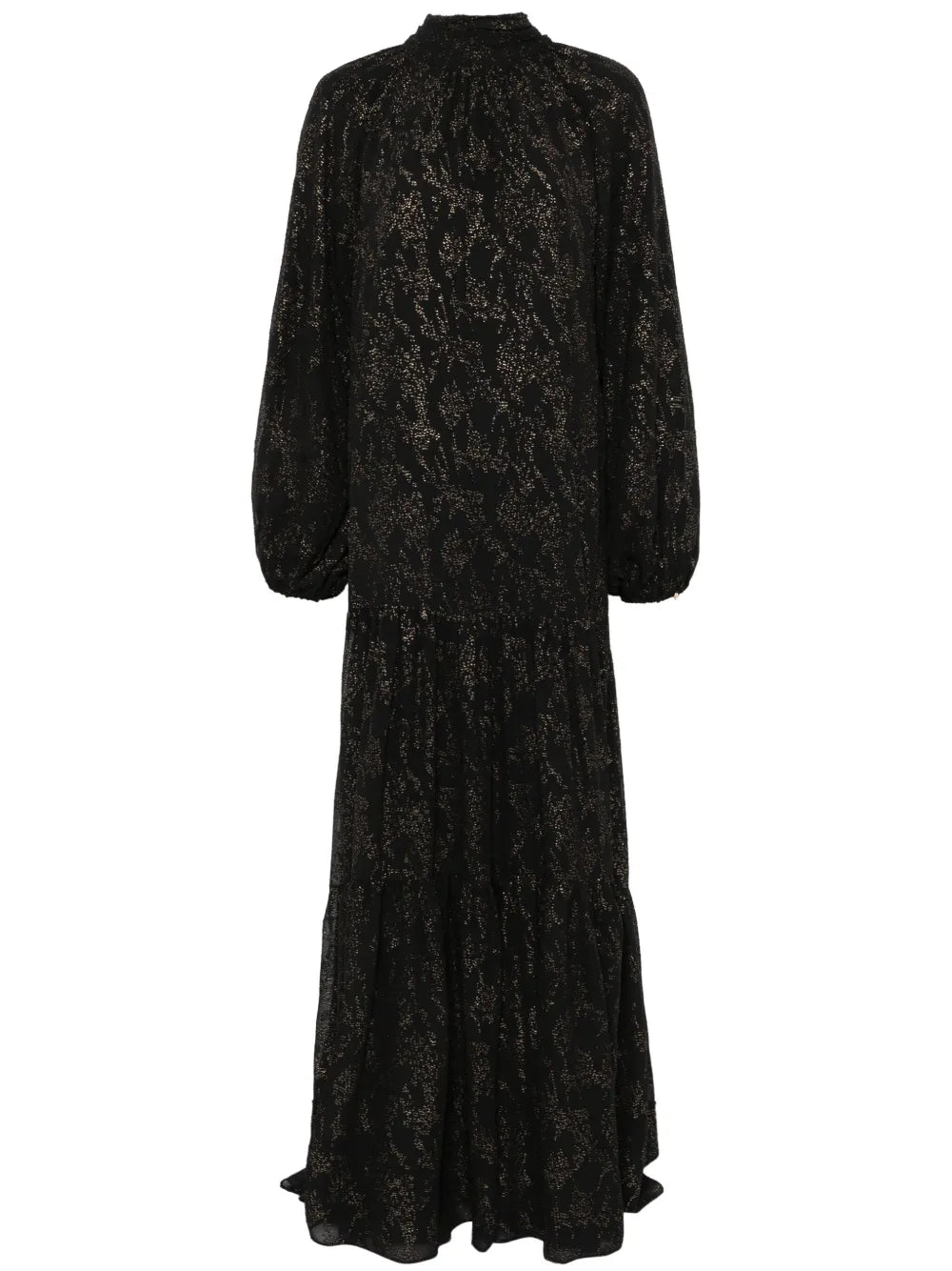 Nissa Glitter Detail Maxi Dress — Black/ Red — Size XS — Front View