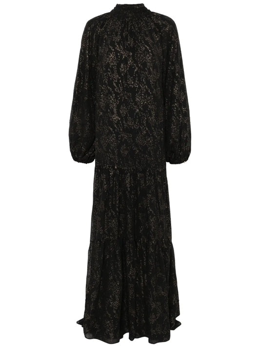 Nissa Glitter Detail Maxi Dress — Black/ Red — Size XS — Front View