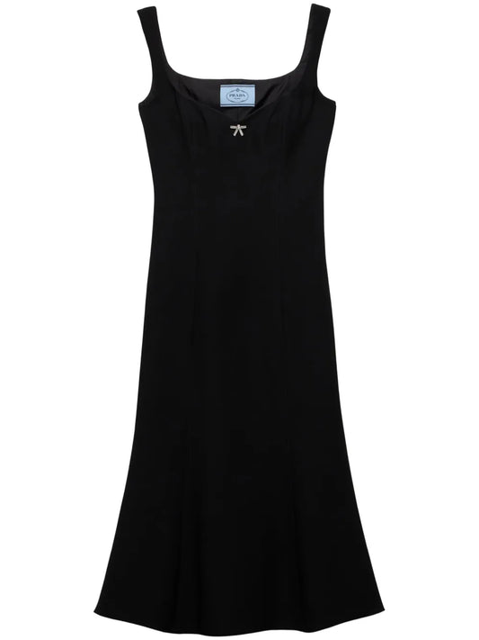 Prada Cady Midi Dress — Black — Size XS — Front View