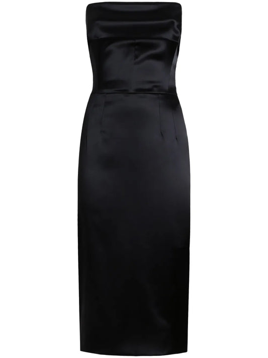 Dolce Gabbana Dna Satin Finish Midi Dress — Black — Size XS — Front View