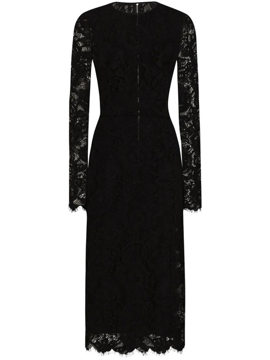 Dolce Gabbana Floral Lace Midi Dress — Black/ Red — Size XS — Front View